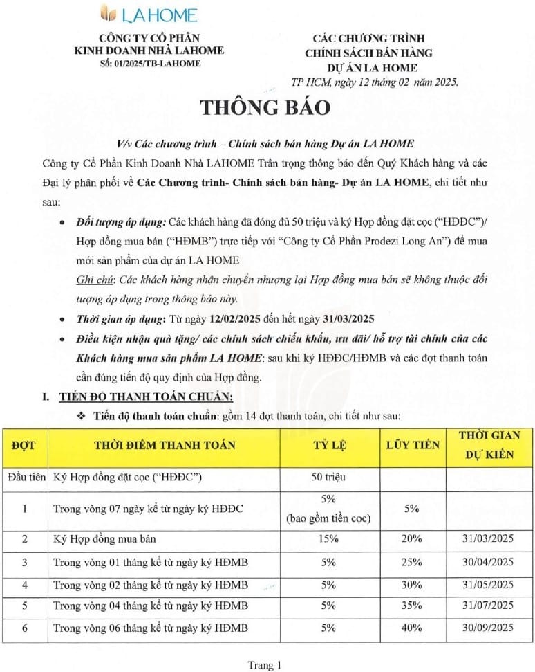 chính sách ưu đãi và phương thức thanh toán lahome bến lức