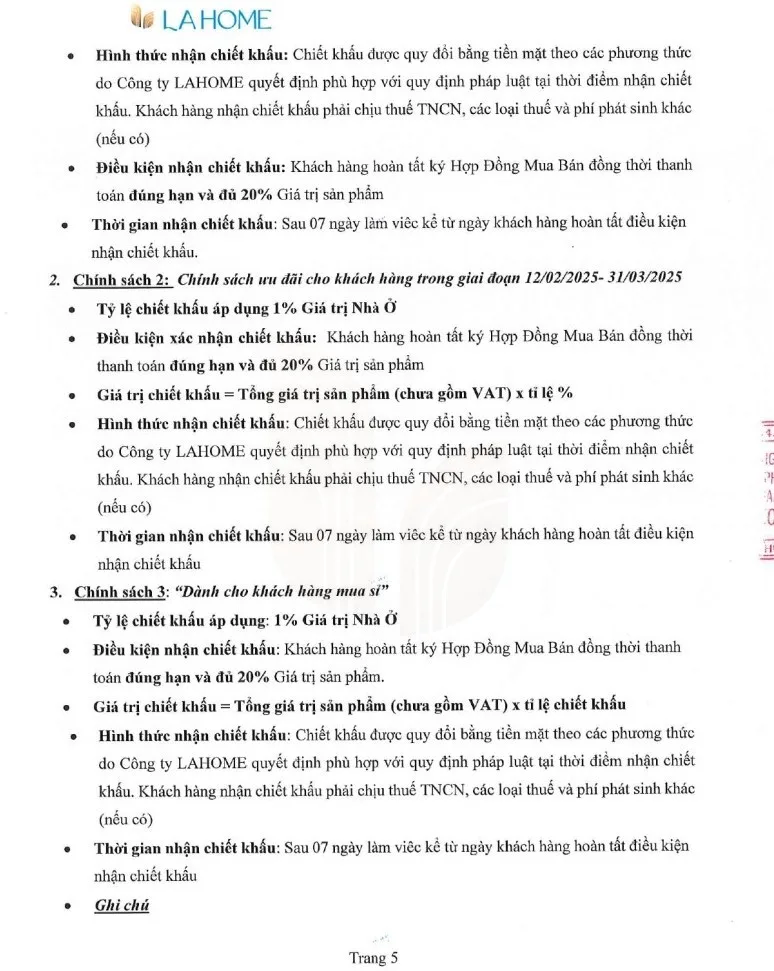 chính sách ưu đãi và phương thức thanh toán lahome bến lức
